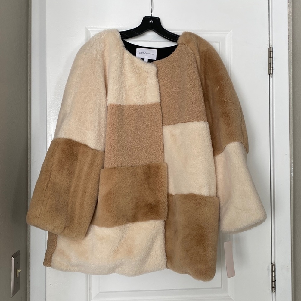 Beige BCBGeneration Faux Fur Jacket Size XL NWT - Picture 2 of 11